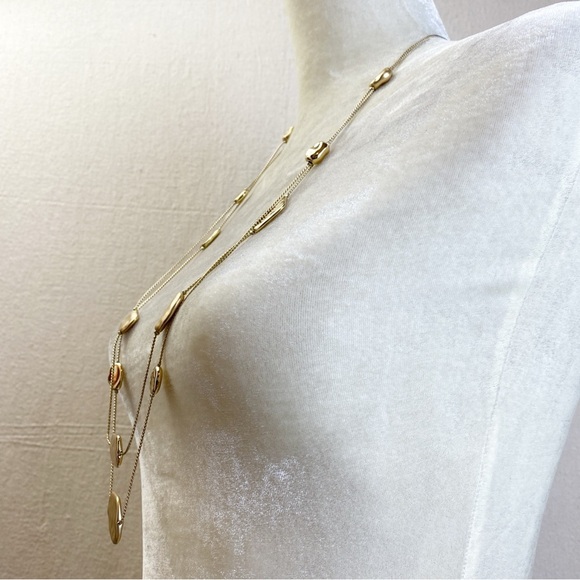 Chico’s Long Two strand Hammered Gold Tone bead Station Necklace - Picture 2 of 6